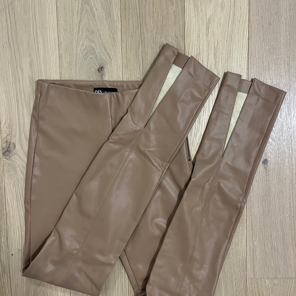 Zara Tan Leather Pants